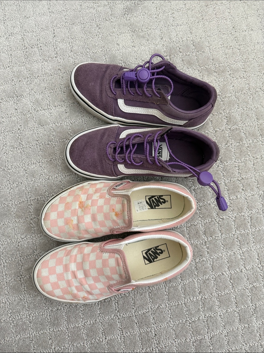 Vans Purple Lace-Up Sneakers & Pink Checkerboard Slip-Ons Set sz 2 & 1.5